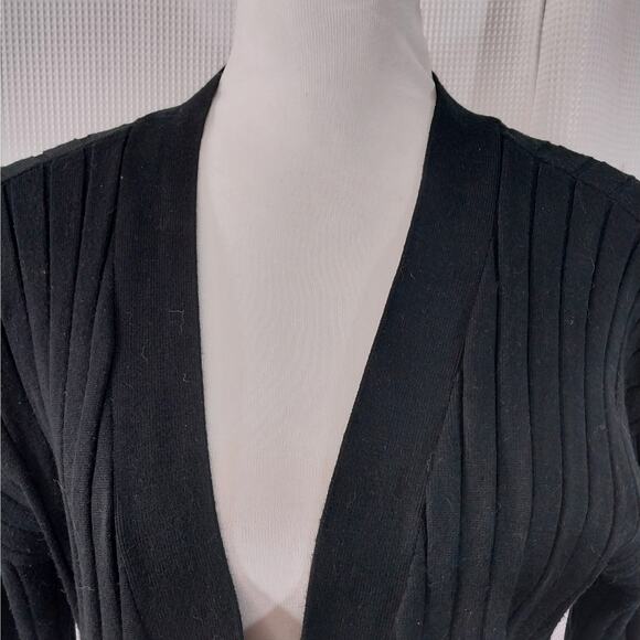 JUSTFAB! ULTRA BLACK RIBBED DUSTER LENGTH CARDIGAN, LONG SLEEVE SWEATER! SZ S - Picture 6 of 13